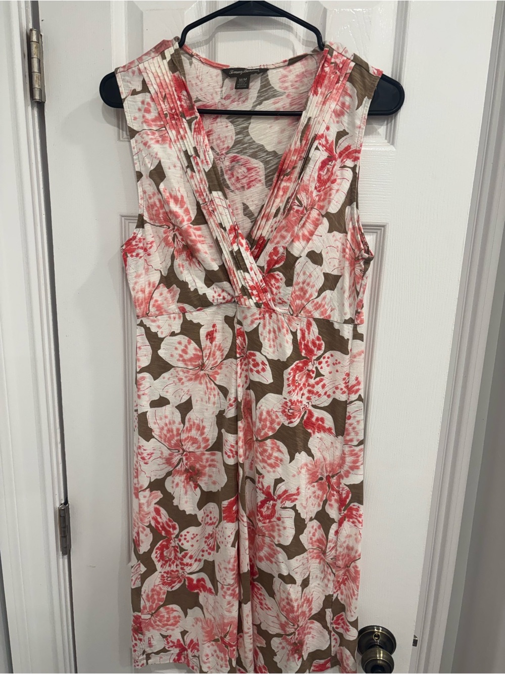 Tommy Bahama Floral Print Top Blouse Pink White Gray Size M